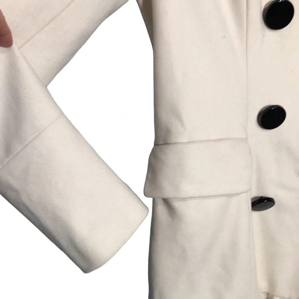 ESPRIT | Vintage Ivory Wool Blend Double Breasted Pleated Notched Collar Coat M